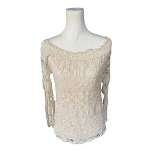 American Rag Cream‎ Sexy Feminine Romantic Off Shoulder Fairycore Lace Top S